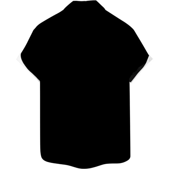 ❤️Men Black Print Short Sleeve Hawaiian Fit Casual Button Down Beach Shirts - Picture 7 of 7